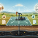 Illustration of oil and gas pooling with divided land parcels, lease documents, owners, and a central pumpjack
